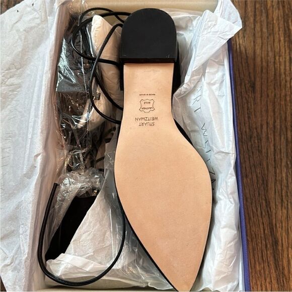 NWT Stuart Weitzman Black Suede Gilligan Ankle Wrap Ballet Flat - Picture 5 of 7